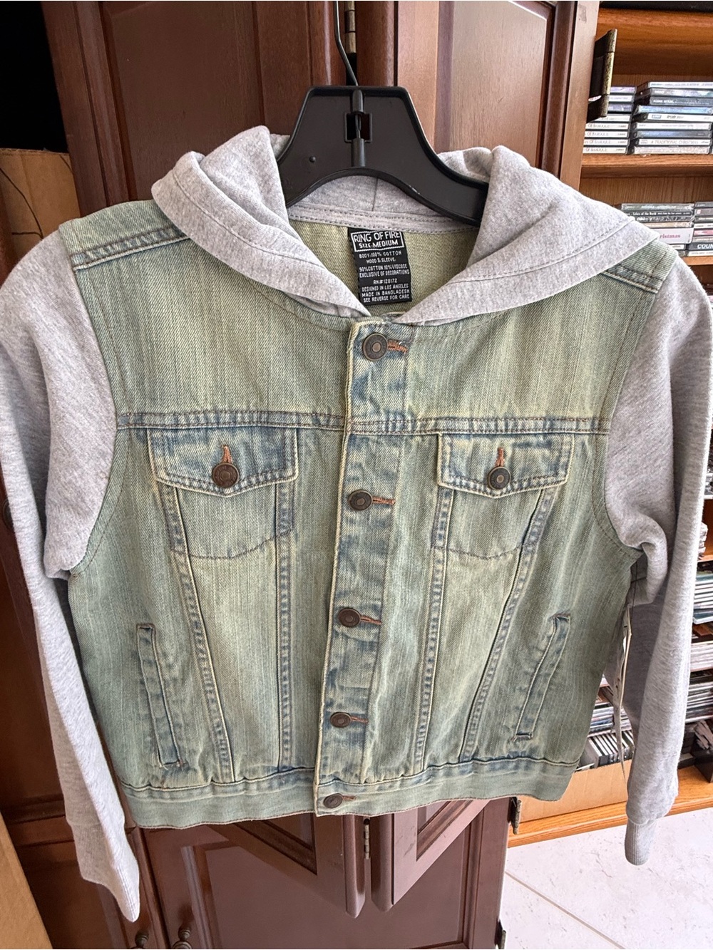 Ring of Fire Green Denim Jacket with Gray Hooded Sleeves